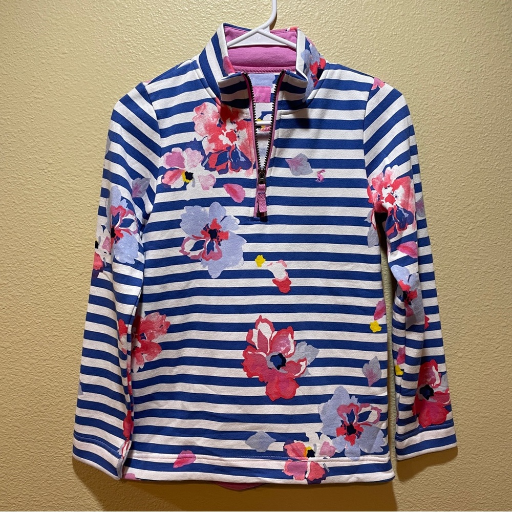 Joules Juniors Floral Striped 1/4 Zip Sweatshirt